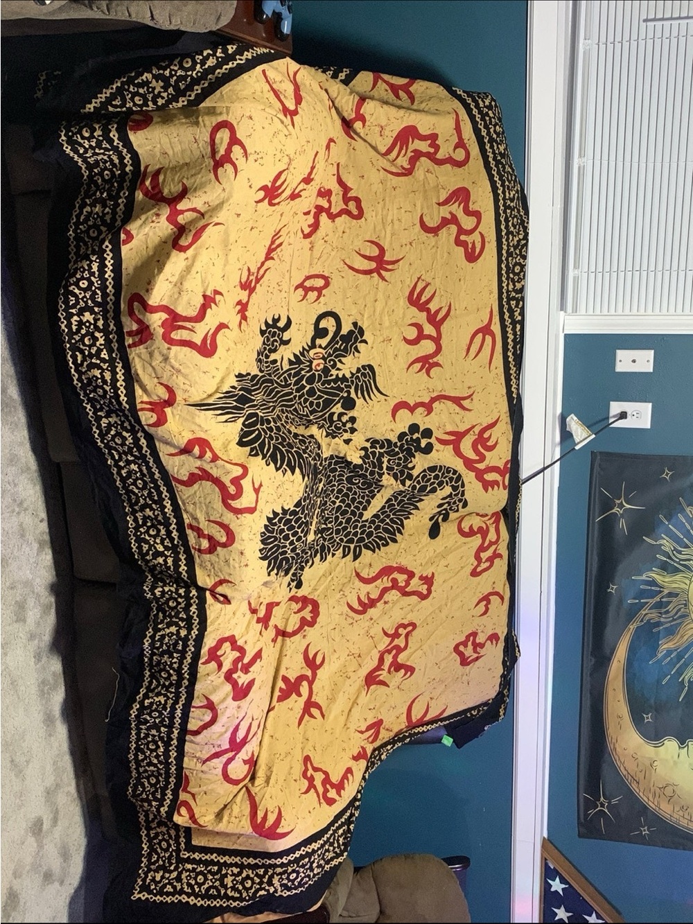 Yellow and Red Dragon Tapestry Wall Hanging